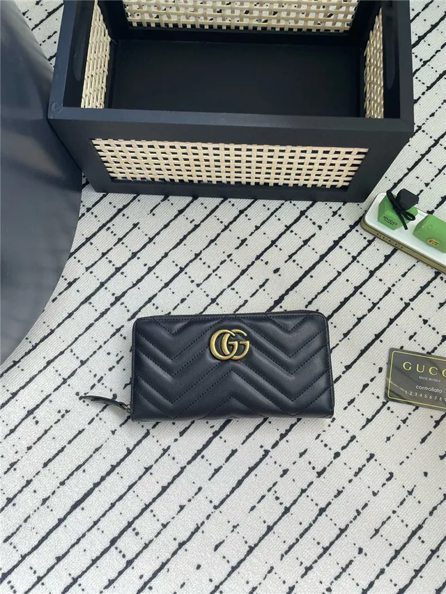 Gucci GG Marmont Negro Chevron-Quilted Billetera Larga 9