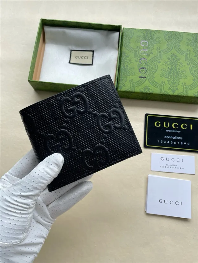 Gucci GG Marmont 黑色压花单色短款钱包 5