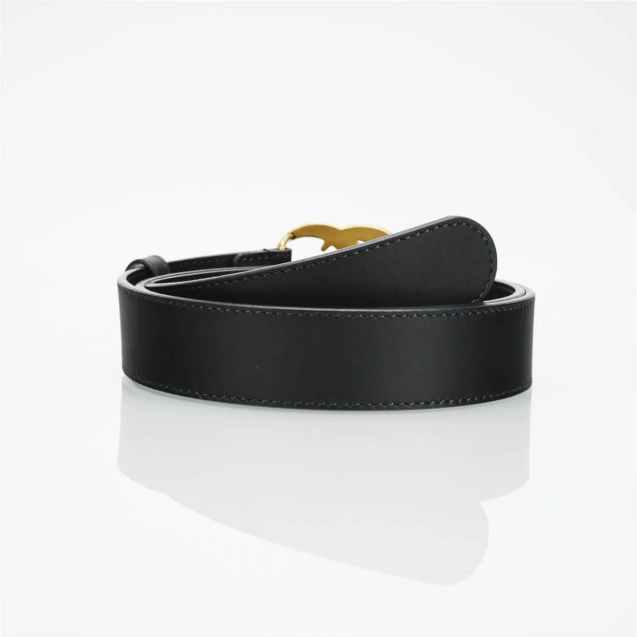 Gucci GG Marmont Black Gold Interlocking Double G Buckle Smooth Leather Belt 7