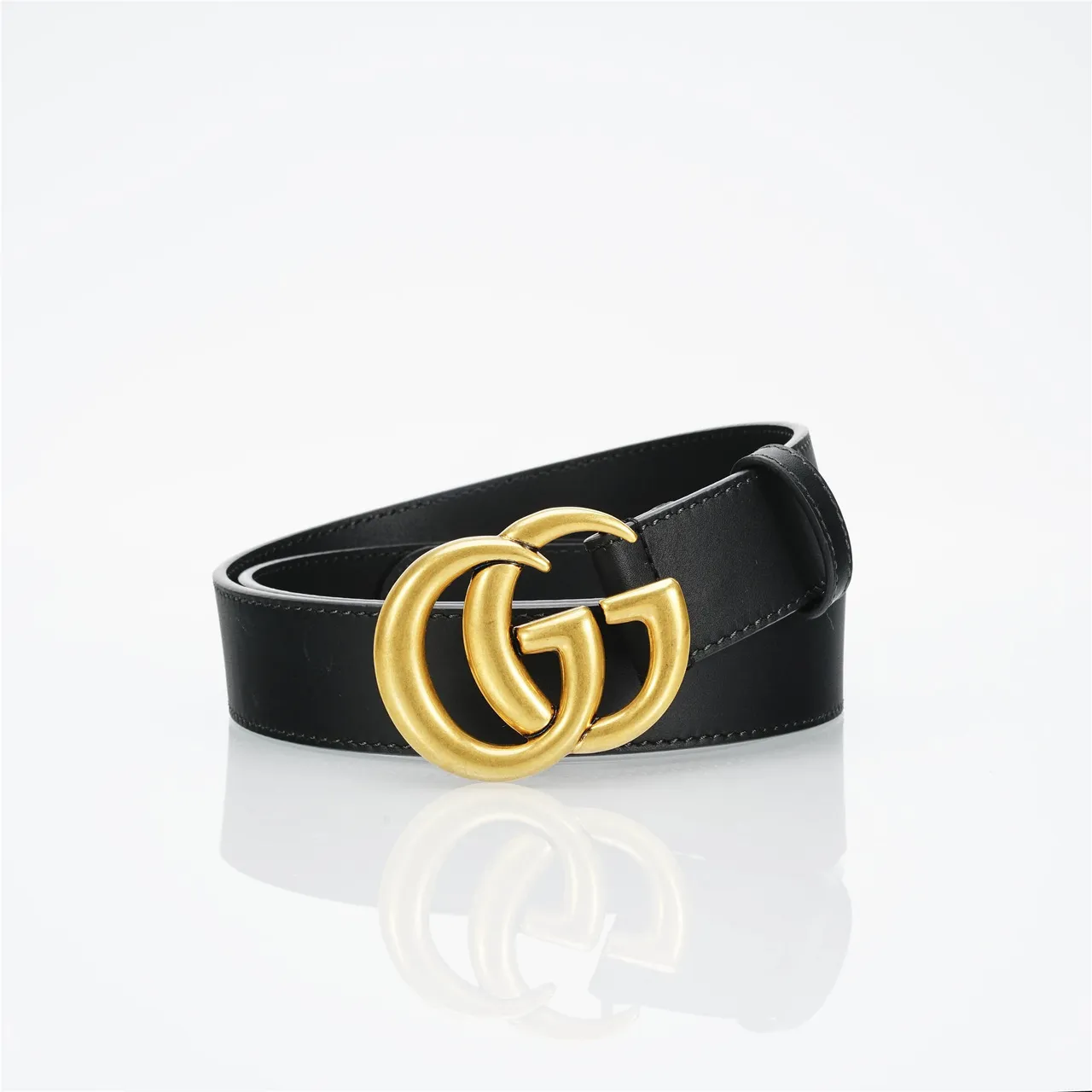Gucci GG Marmont Black Gold Interlocking Double G Buckle Smooth Leather Belt 8
