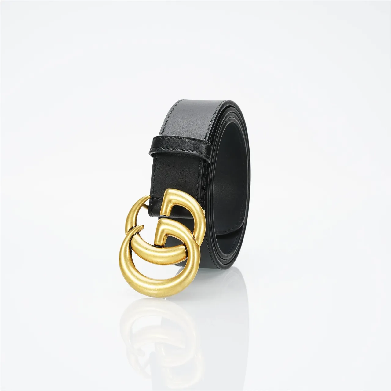 Gucci GG Marmont Black Gold Interlocking Double G Buckle Smooth Leather Belt 11