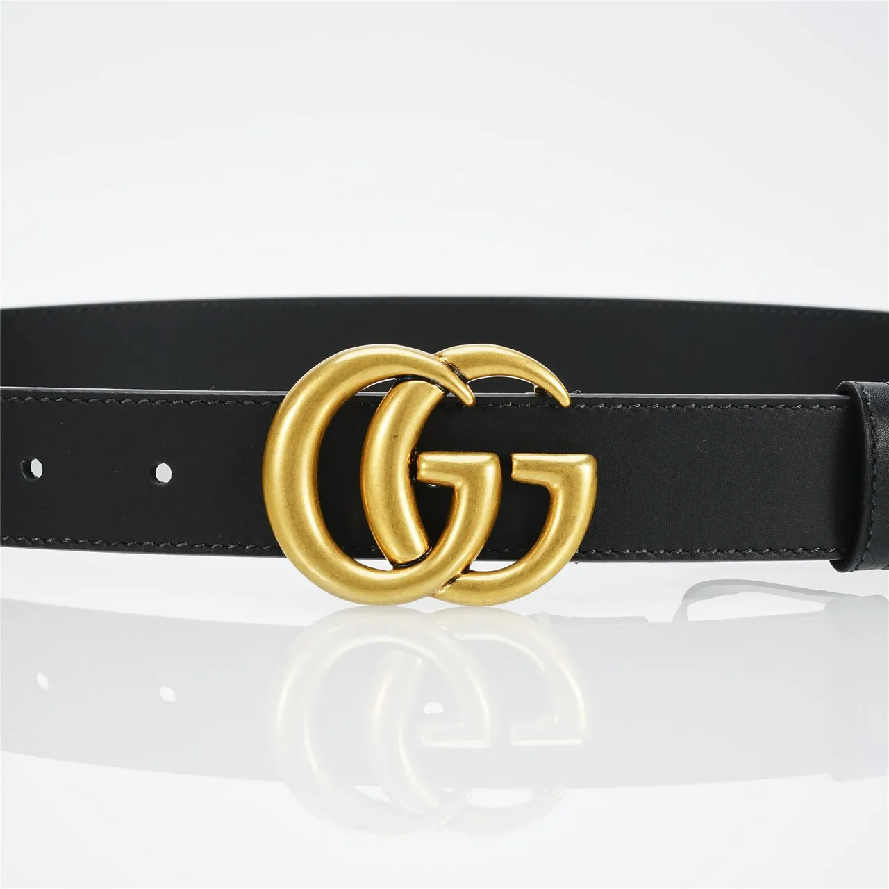 Gucci GG Marmont Black Gold Interlocking Double G Buckle Smooth Leather Belt 12