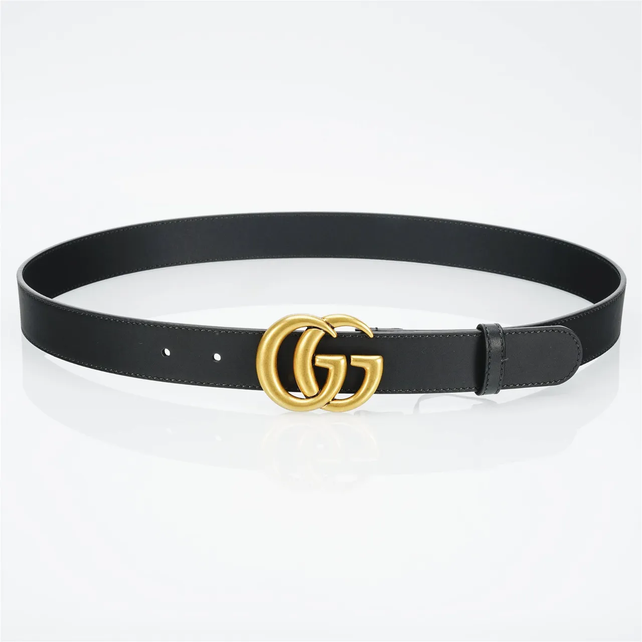 Gucci GG Marmont Black Gold Interlocking Double G Buckle Smooth Leather Belt 13