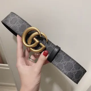 Gucci GG Marmont কালো সোনার চওড়া মোনোগ্রাম ক্যানভাস স্ট্র্যাপ ইন্টারলকিং বাকল চামড়ার বেল্ট