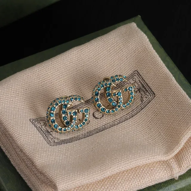 Gucci GG Marmont Blue Crystal Interlocking G Stud Earrings 6
