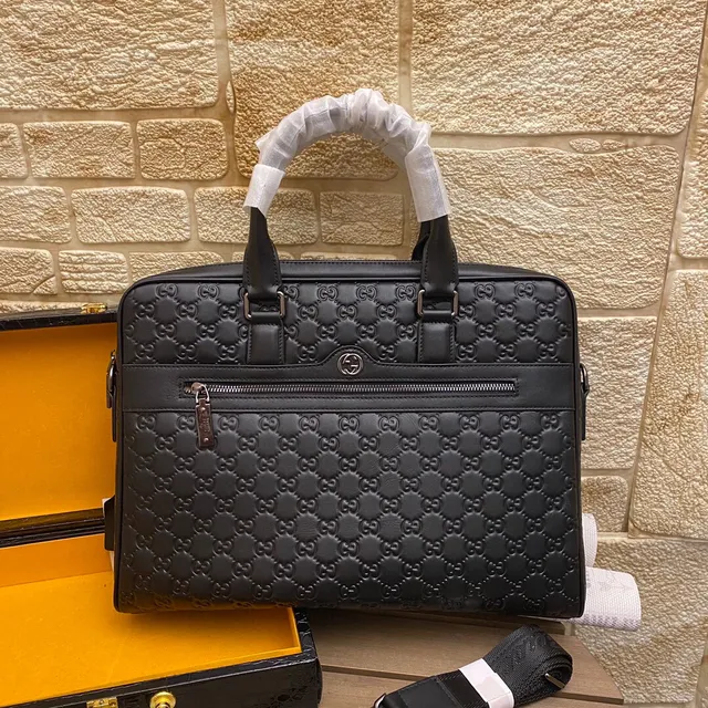 Gucci GG Marmont Briefcase Black Silver Monogram Embossed Leather Handbag 3