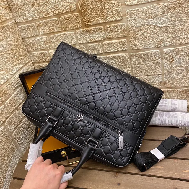 Gucci GG Marmont Briefcase Black Silver Monogram Embossed Leather Handbag 4