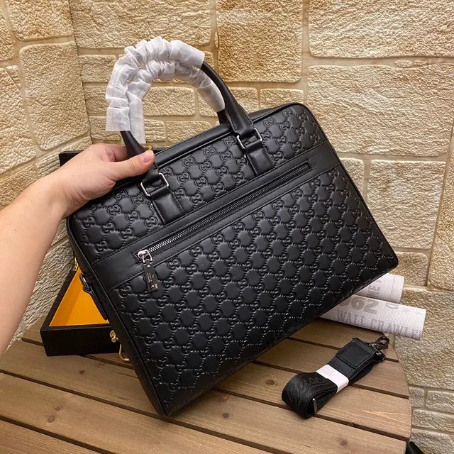 Gucci GG Marmont Briefcase Black Silver Monogram Embossed Leather Handbag 5