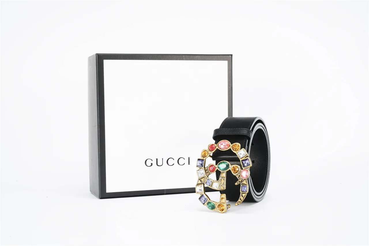 Gucci GG Marmont Crystal-Embellished Black Leather Belt 5