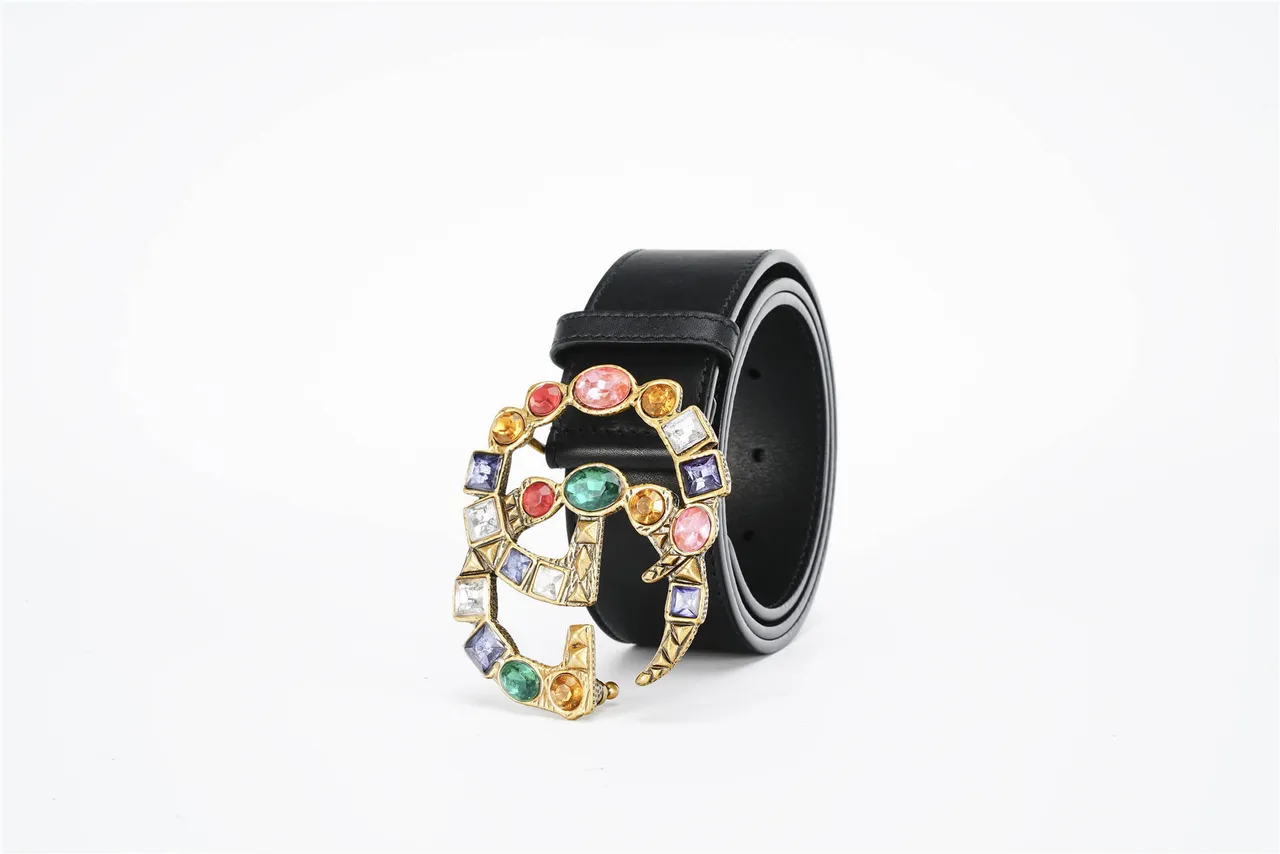 Gucci GG Marmont Crystal-Embellished Black Leather Belt 6