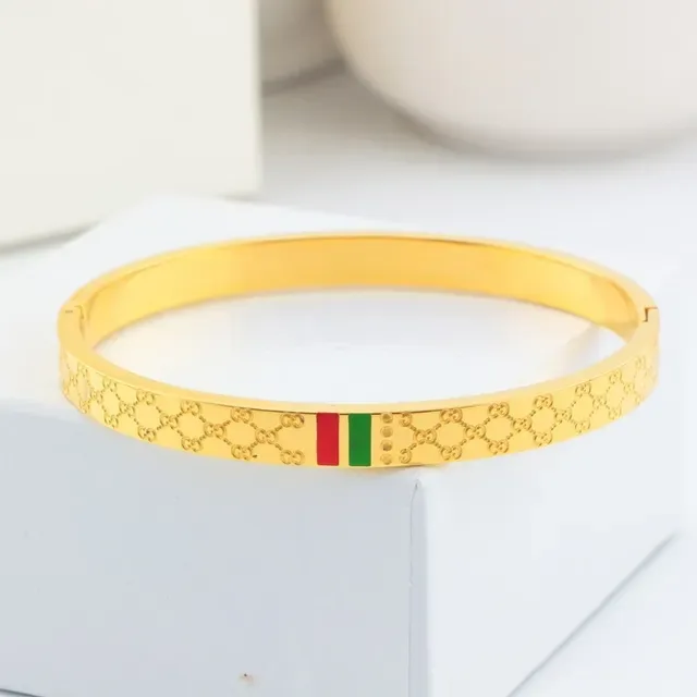 Gucci GG Marmont Gold Red Interlocking Monogram Enamel Web Stripe Bracelet 2