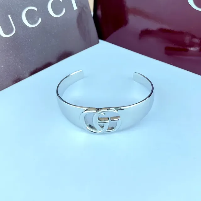 Gucci GG Marmont Gold-Tone Interlocking Double G Open Cuff Bracelet 4