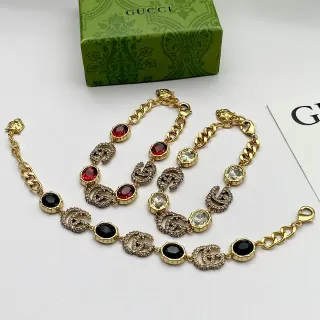 Gucci GG Marmont-Inspired Crystal and Cabochon Stone Bracelets