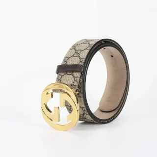 Gucci GG Marmont Interlocking G Buckle বেইজ এবং বাদামী চামড়ার বেল্ট