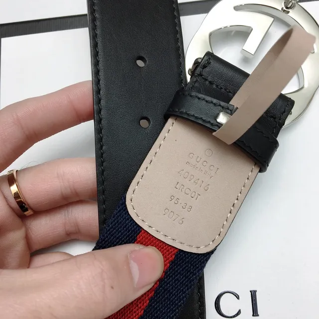 Gucci GG Marmont Navy Red Interlocking G Buckle Web Stripe Leather Belt 7