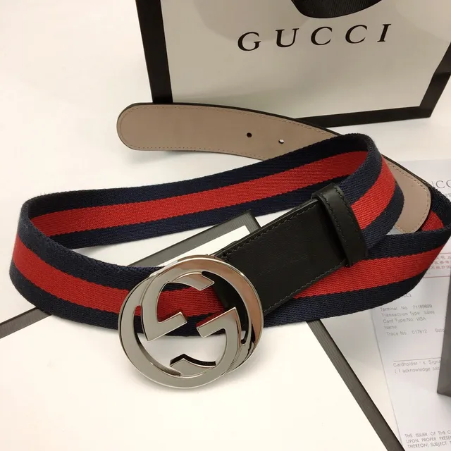Gucci GG Marmont Navy Red Interlocking G Buckle Web Stripe Leather Belt 9