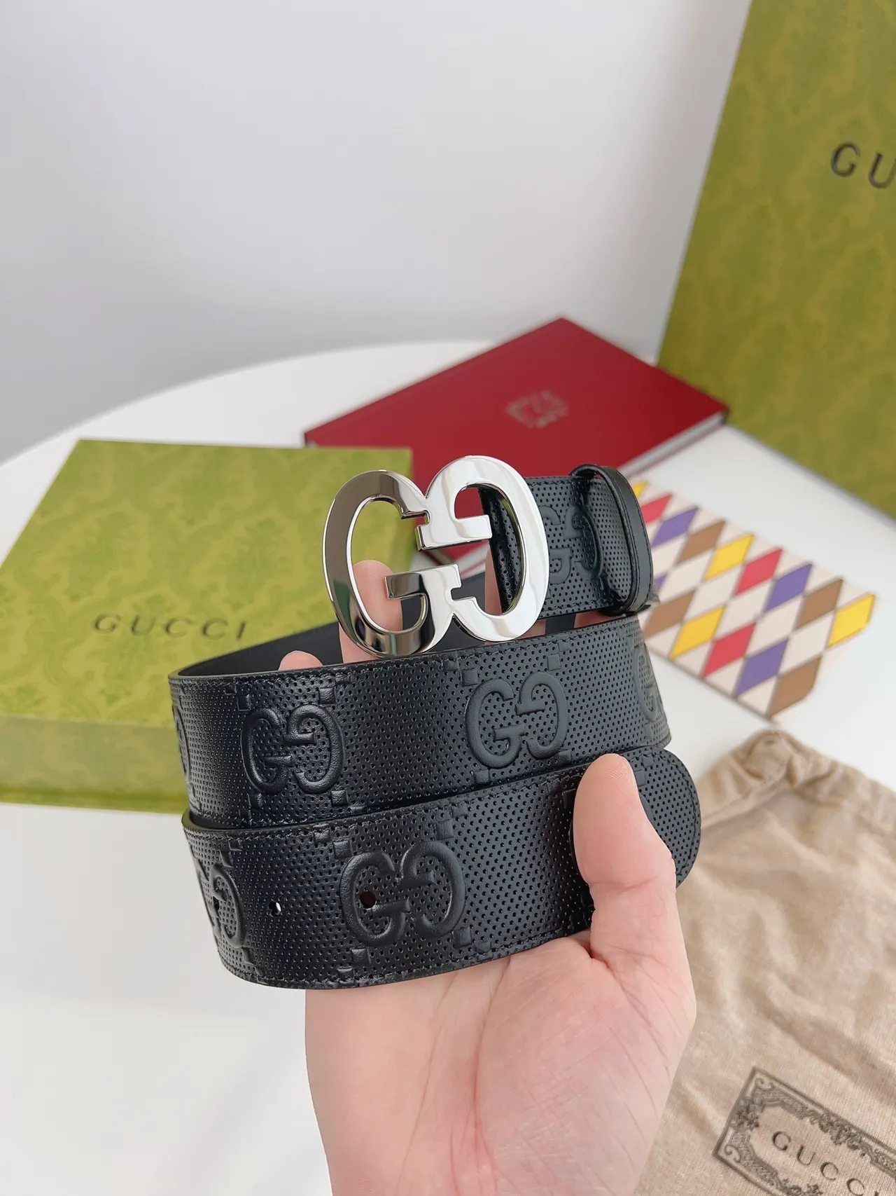 Gucci GG Marmont Perforated Black Leather Belt 9