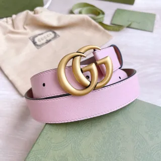 Gucci GG Marmont Pink Gold Interlocking Double G Buckle Smooth Pastel Leather Belt