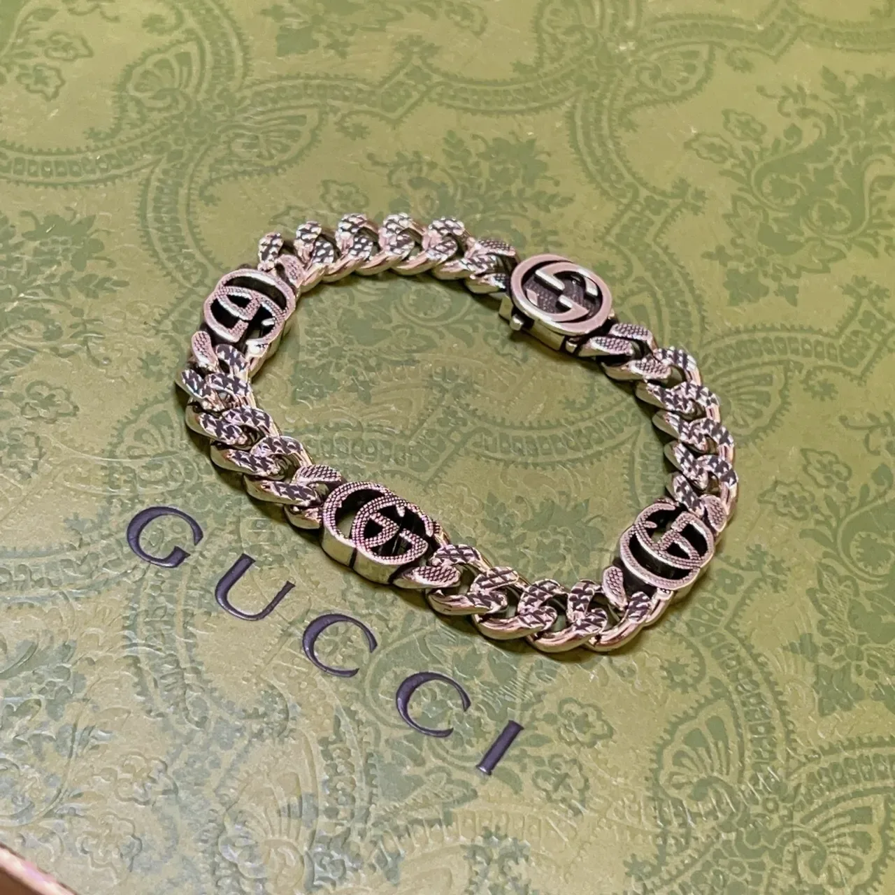 Gucci GG Marmont Argent Noir Chaîne Curb Épaissie Médaillons G Entrelacés Bracelet 5
