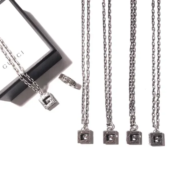 Gucci GG Marmont Silver Black Square Pendant Interlocking G Motif Necklace 6