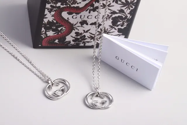Gucci GG Marmont Silver Interlocking Double G Pendant Polished Finish Necklace 4