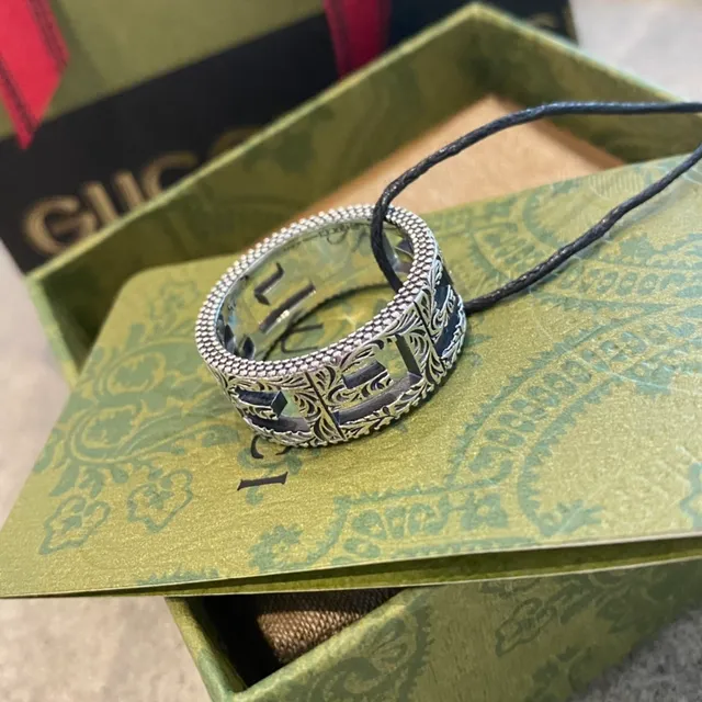 Gucci GG Marmont Silver Ornate Filigree Interlocking G Motif Ring 2