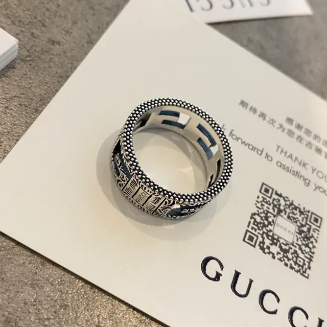 Gucci GG Marmont Silver Ornate Filigree Interlocking G Motif Ring 3