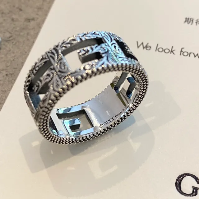Gucci GG Marmont Silver Ornate Filigree Interlocking G Motif Ring 4