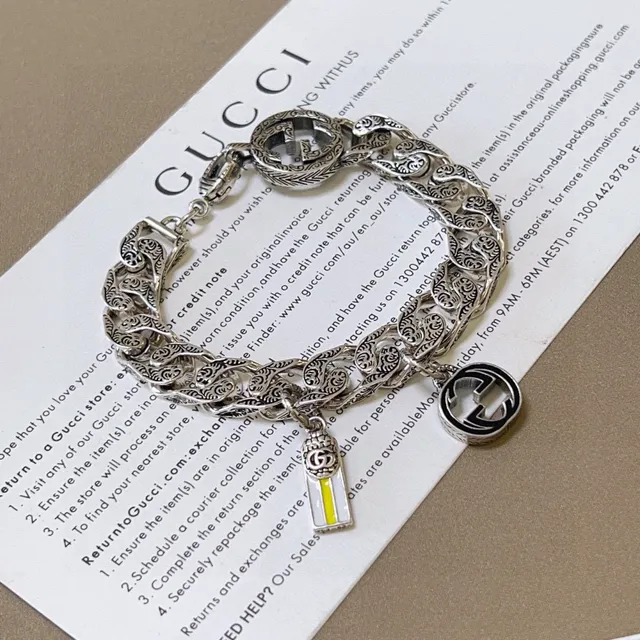 Gucci GG Marmont فضي أصفر مزخرف منحوت سلسلة كيرب لينك أنماط G متشابكة سوار 6