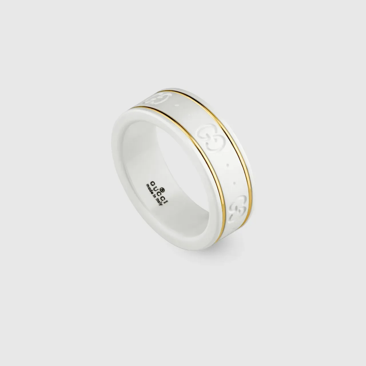 Gucci GG Marmont सफेद सिरेमिक और गोल्ड-टोन रिंग 2