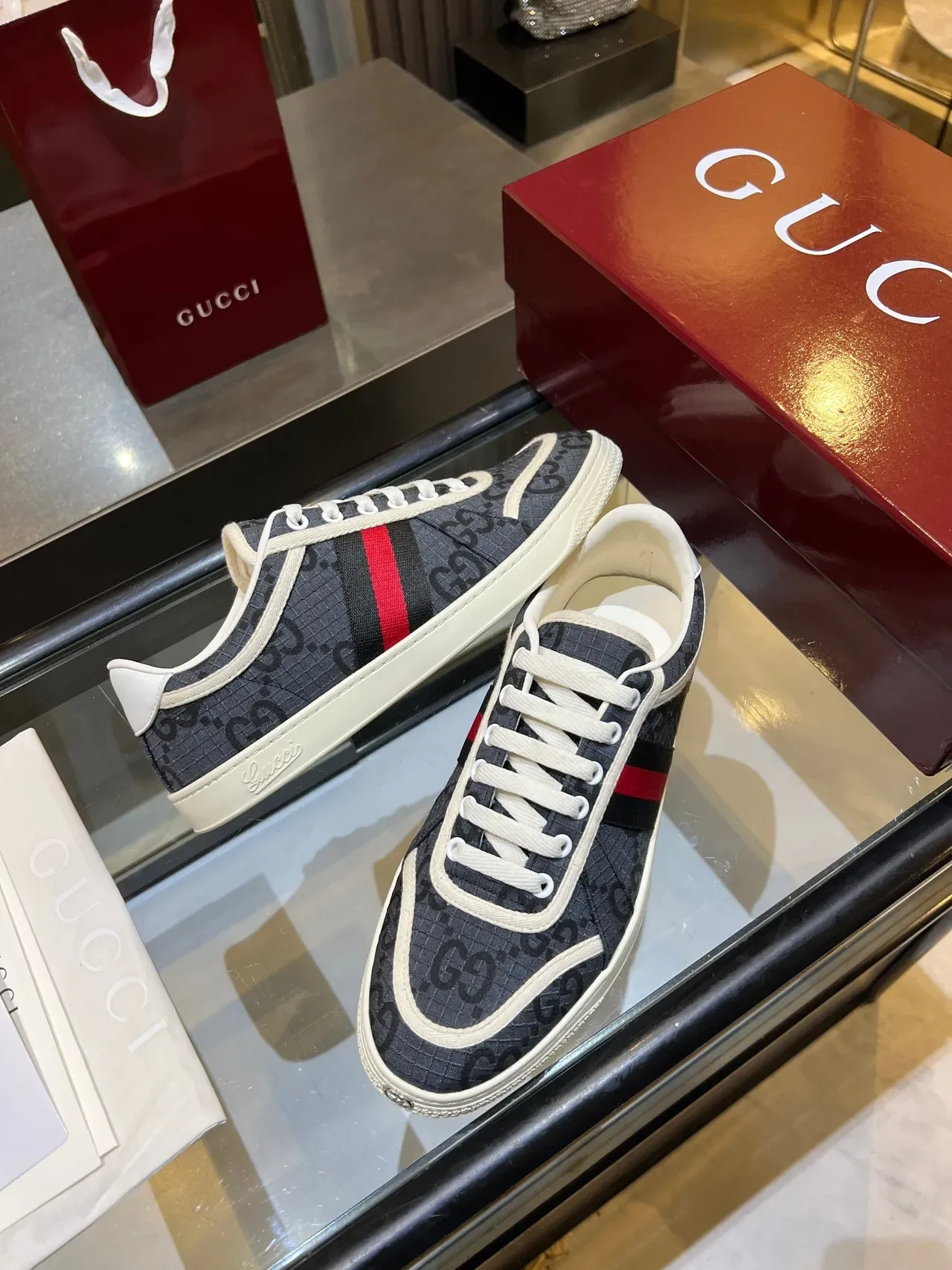 Gucci GG Tennis 1977 Monogram Web Stripe sneakers lifestyle 3
