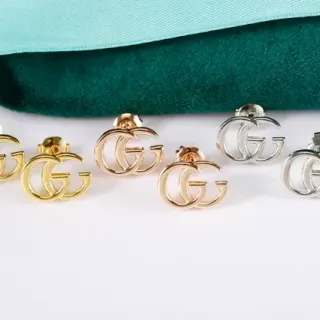 Gucci ذهبي فضي Interlocking Double-G Logo مبسط أقراط ستد