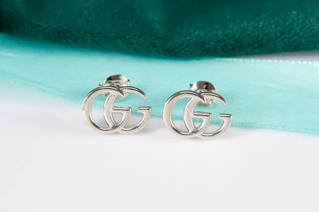 Gucci Gold Silver Interlocking Double-G Logo Minimalist Stud Earrings 5