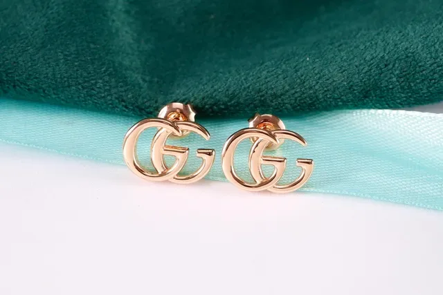 Gucci Gold Silver Interlocking Double-G Logo Minimalist Stud Earrings 7