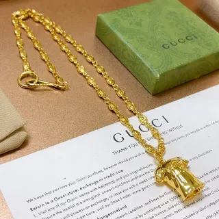 Gucci সোনালি টেক্সচার্ড ওভাল-লিংক চেইন নেকলেস