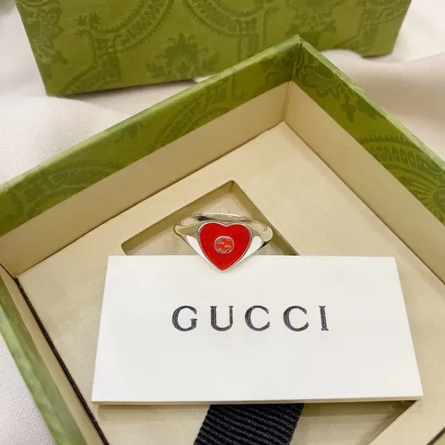 Gucci Heart Signet Ring Red Enamel Silver-Tone Ring 3