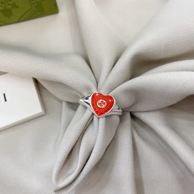 Gucci Heart Signet Ring Red Enamel Silver-Tone Ring 4