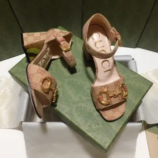Gucci Horsebit 1955 Beige Gold GG Monogram Canvas Buckle Block Heel