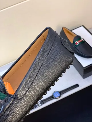 Gucci Horsebit 1955 Couro Preto Verde Granulado Fivela Loafer 2