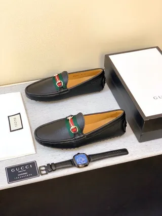 Gucci Horsebit 1955 Couro Preto Verde Granulado Fivela Loafer 5