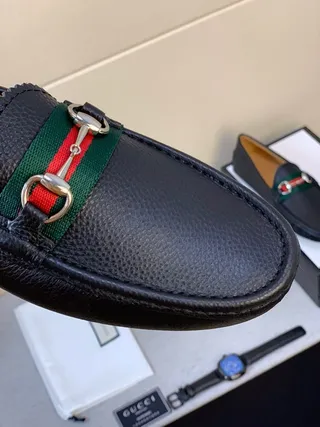 Gucci Horsebit 1955 Couro Preto Verde Granulado Fivela Loafer 7