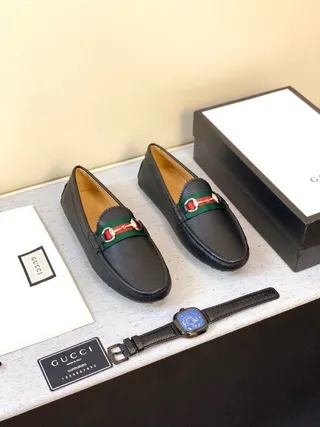Gucci Horsebit 1955 Couro Preto Verde Granulado Fivela Loafer 8