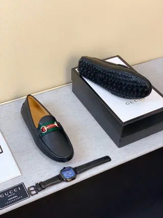 Gucci Horsebit 1955 Couro Preto Verde Granulado Fivela Loafer 9