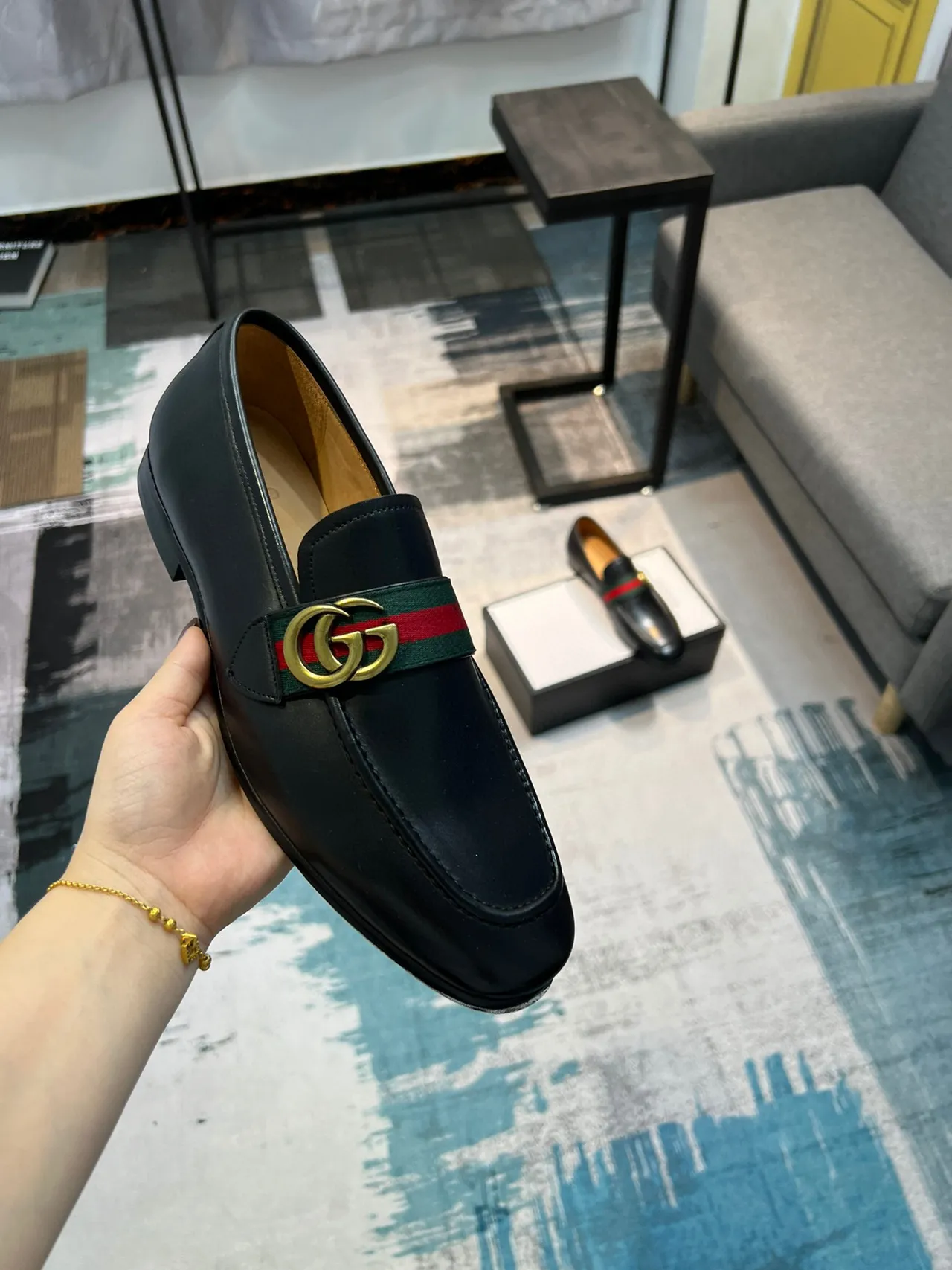 Gucci Horsebit 1955 Mocassim de couro preto com listra de rede 5