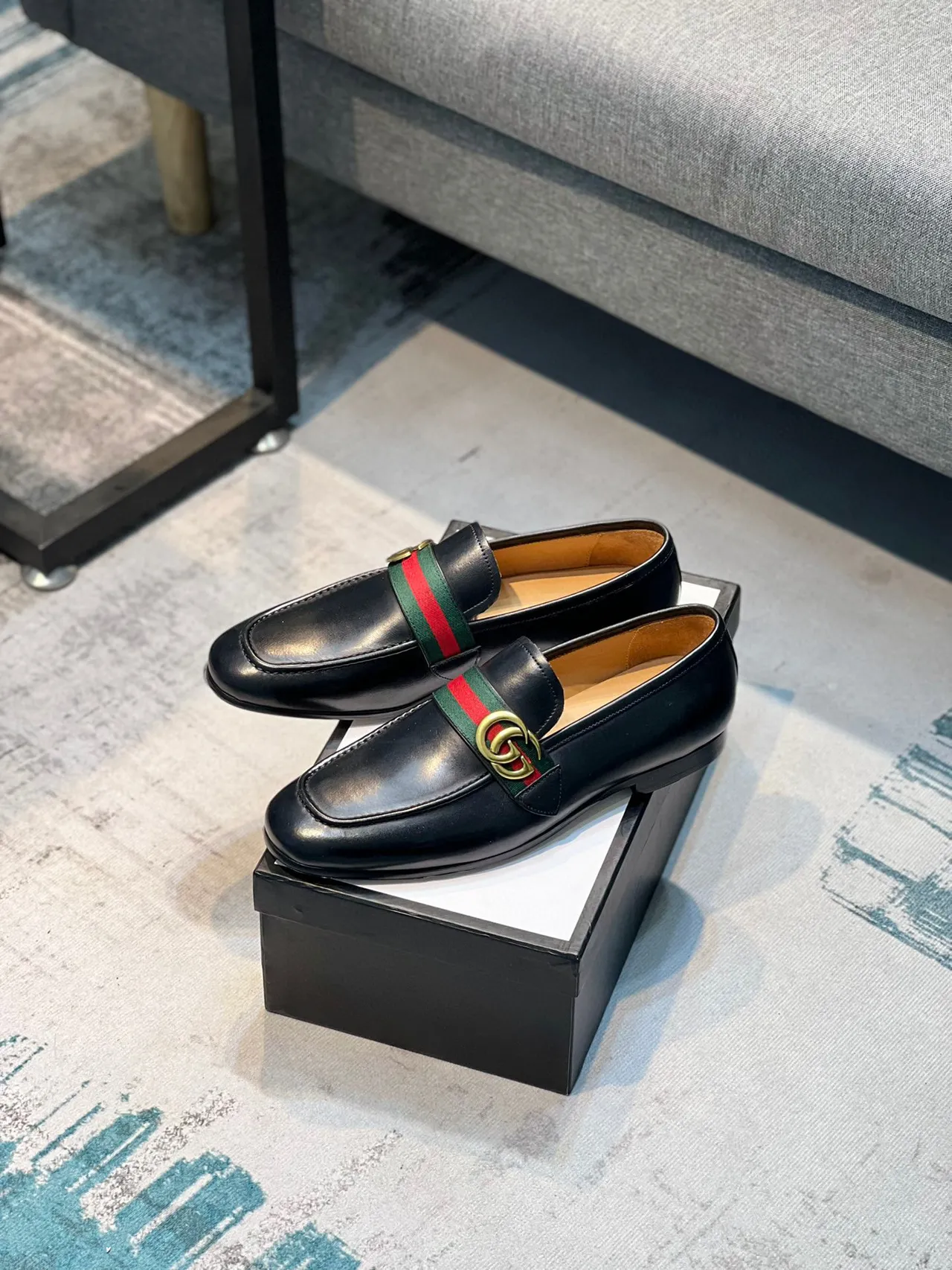 Gucci Horsebit 1955 Mocassim de couro preto com listra de rede 6
