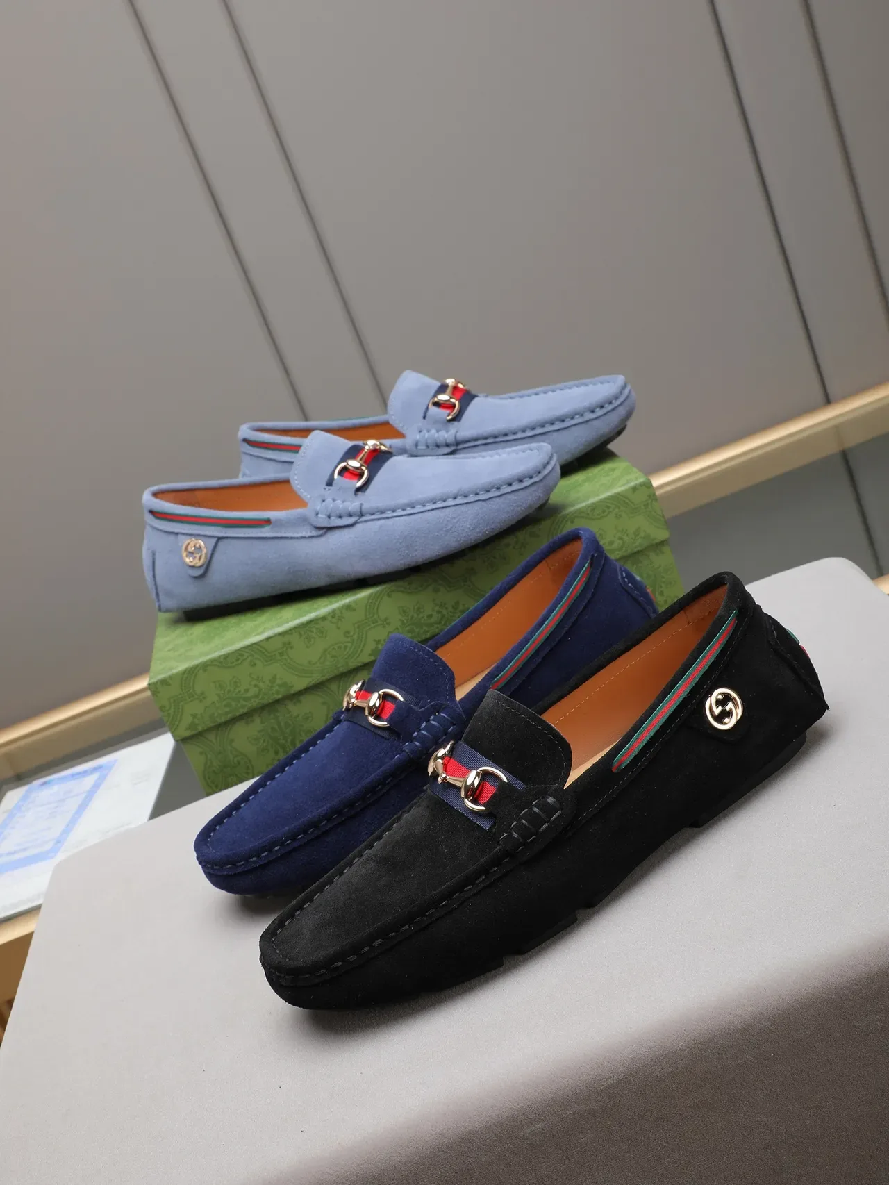 Gucci Horsebit 1955 Black Suede Web Stripe Loafer 2
