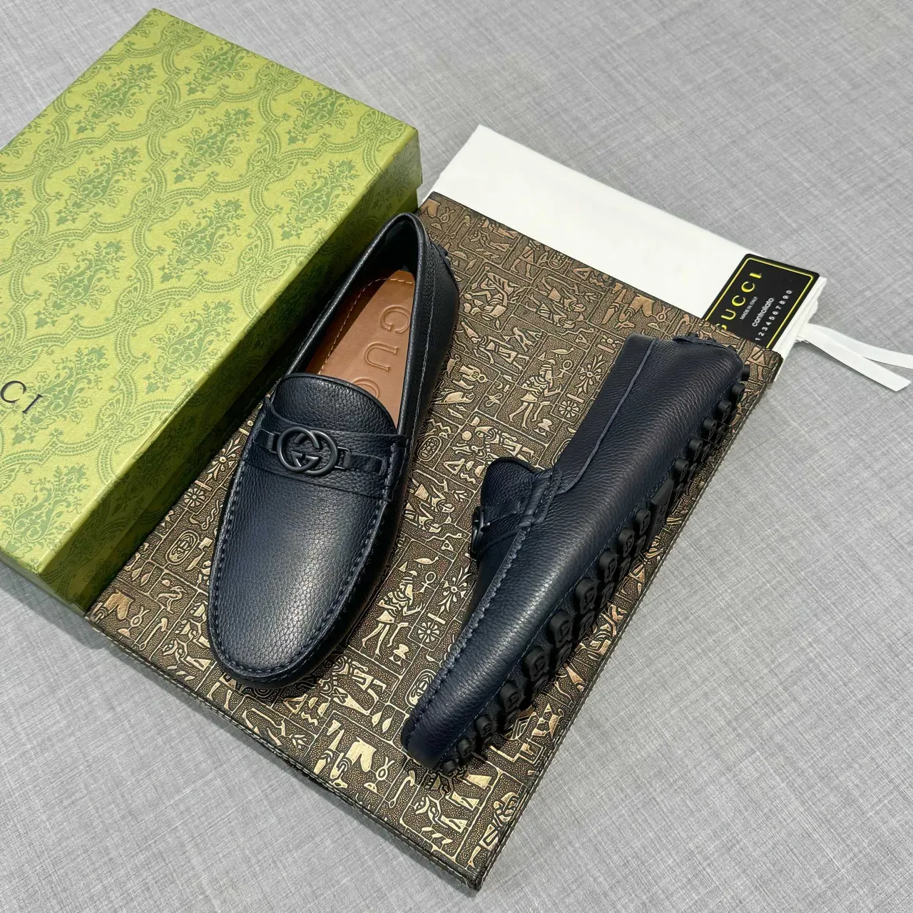 Gucci Horsebit 1955 Navy Cuero Pebbled Mocasines 2