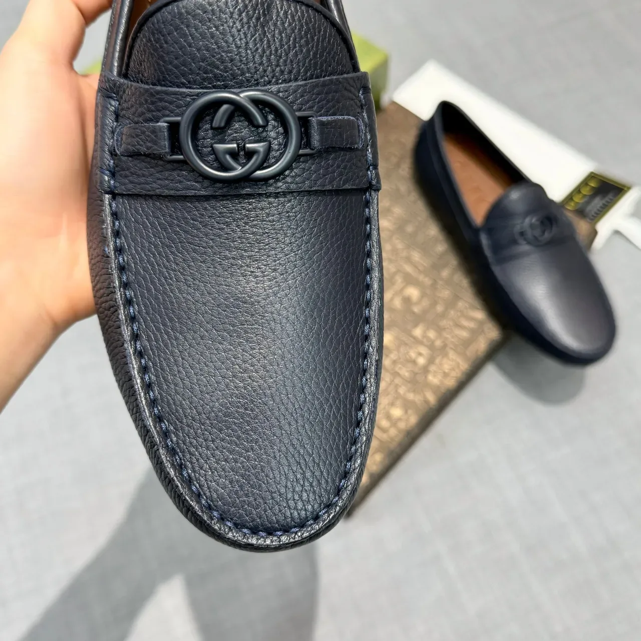 Gucci Horsebit 1955 Navy Cuero Pebbled Mocasines 3