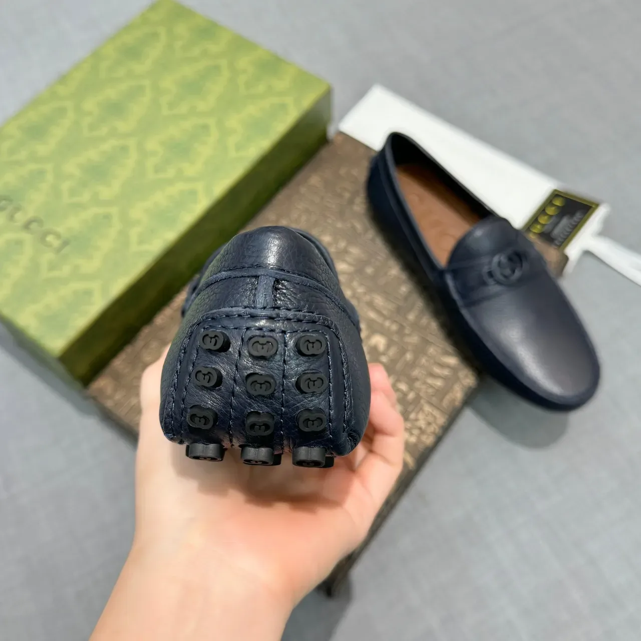 Gucci Horsebit 1955 Navy Cuero Pebbled Mocasines 4