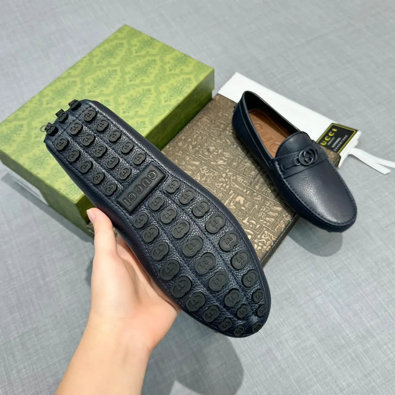 Gucci Horsebit 1955 Navy Cuero Pebbled Mocasines 5